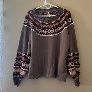 Free People Brown and Cream Textured Sweater